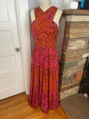 Daniel Rainn Orange & Pink Floral Cross-Back Maxi Dress